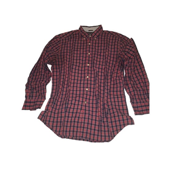 Nautica shirt Mens XL red navy blue plaid button up long sleeve Country Casual - Picture 1 of 7